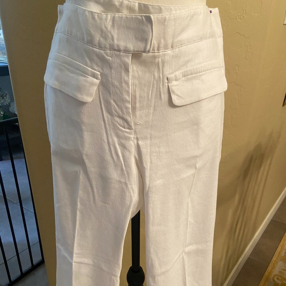 Max Studio White Wide Leg Cropped Linen Blend trousers - Sz: 8